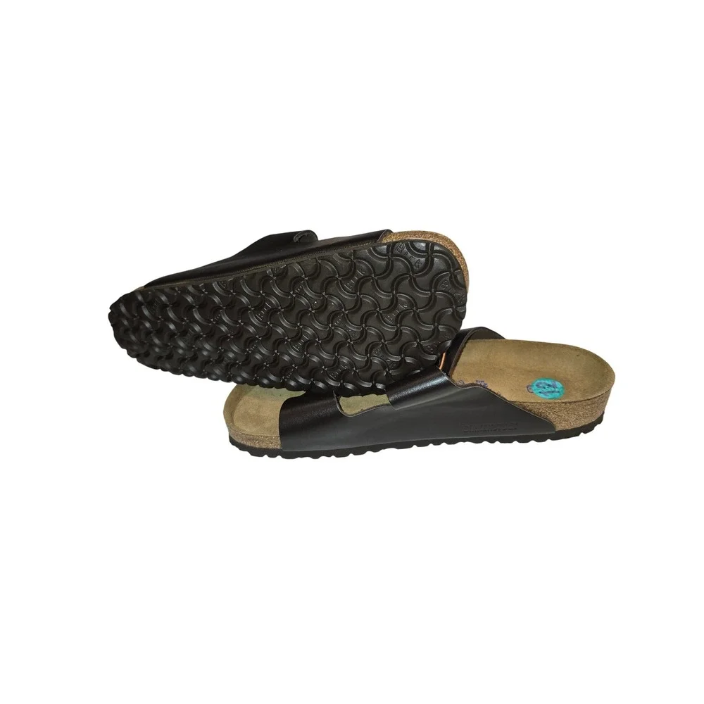 Birkenstock Arizona Black Leather Sandals Rose Gold Buckles EU45 US12 NWOB